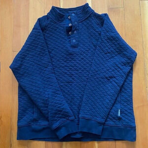 Eddie Bauer Mens Large Navy Blue Quilted 1/4 Snap Pullover Sweatshirt Cabincore